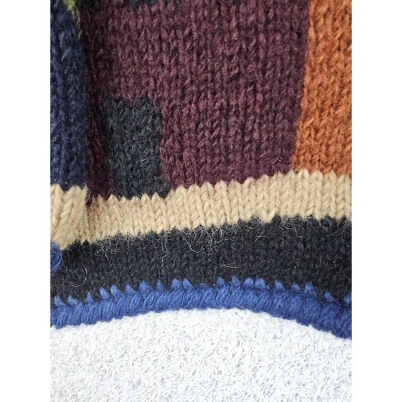 VTG Newari Cardigan Sweater Hand Knitted Nepal Chunky City Scapes Women's L/XL - Picture 9 of 16